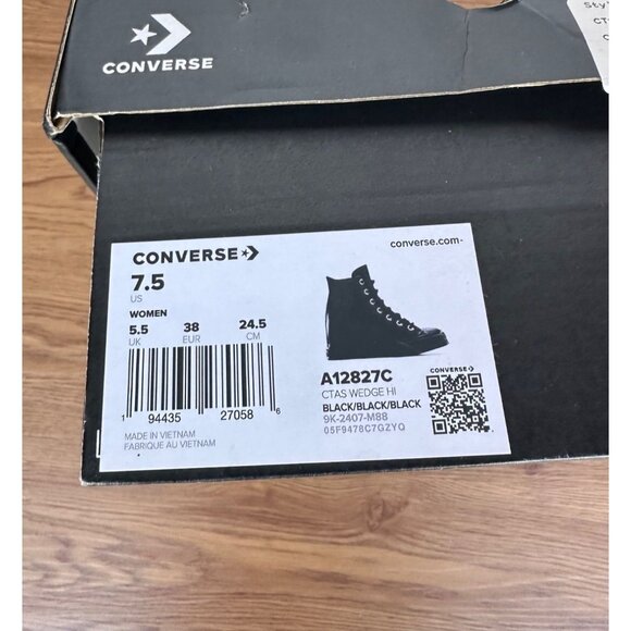 ✨Converse Chuck Taylor Wedge Platform Leather Sz 7.5 Women's Shoes Black A12827C - Picture 8 of 9